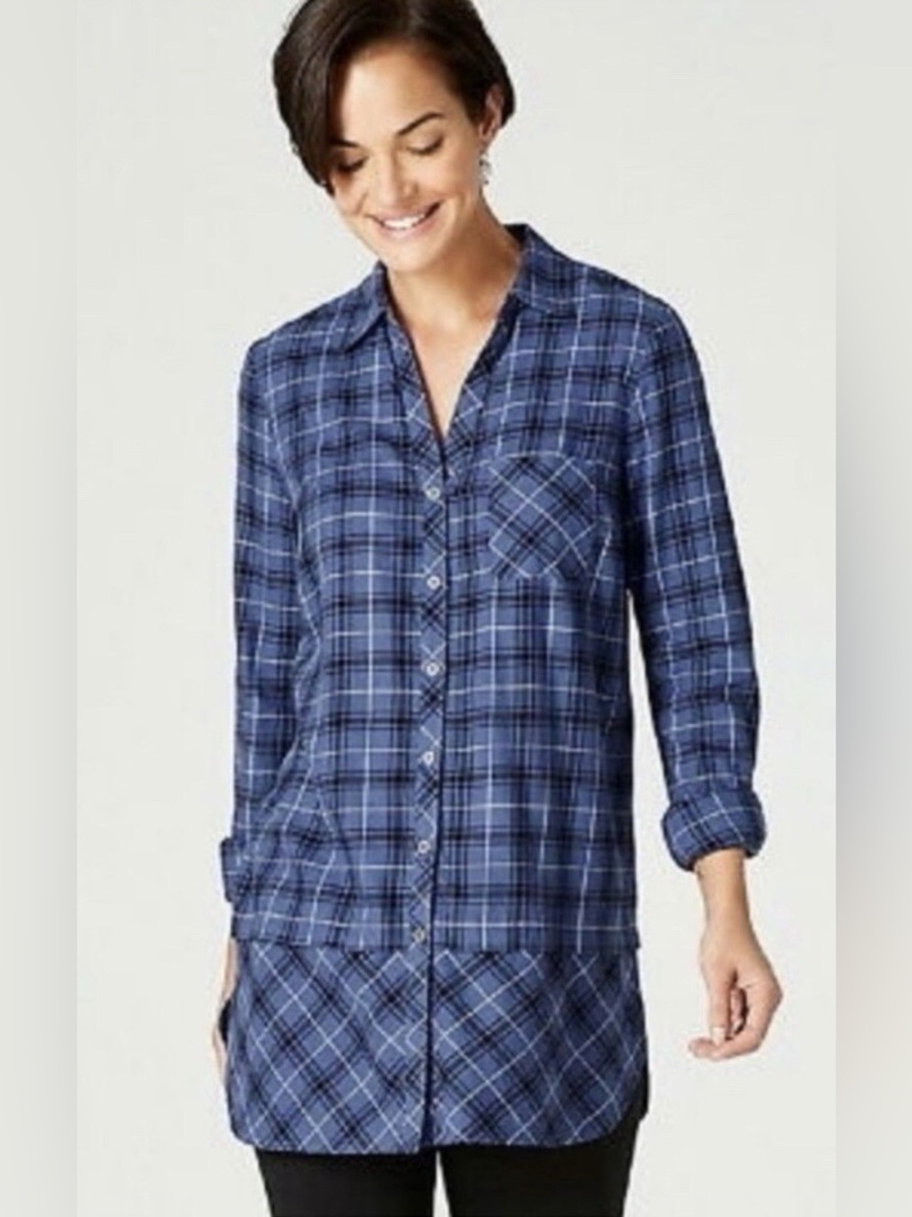 J Jill Plaid Mixed Pattern Button Down Tunic